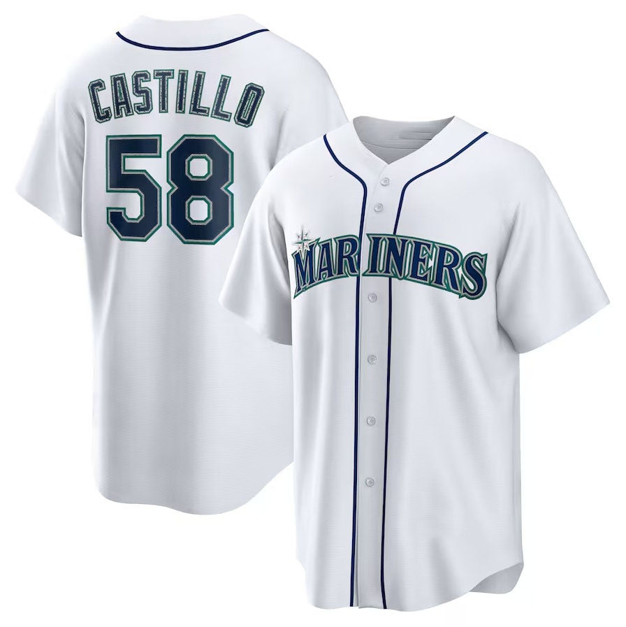 Seattle Mariners #58 Luis Castillo Home Replica Jersey - White Stitched Baseball Jersey