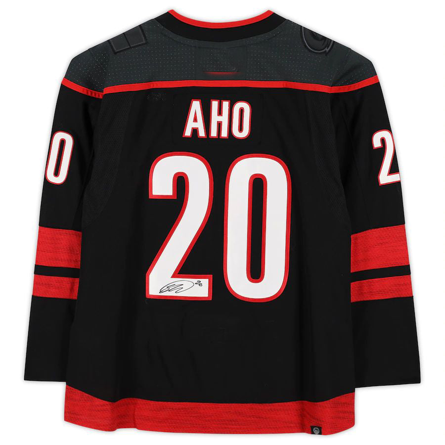 C.Hurricanes #20 Sebastian Aho Supporters Authentic Autographed Black Alternate Jersey Black Stitched American Hockey Jerseys