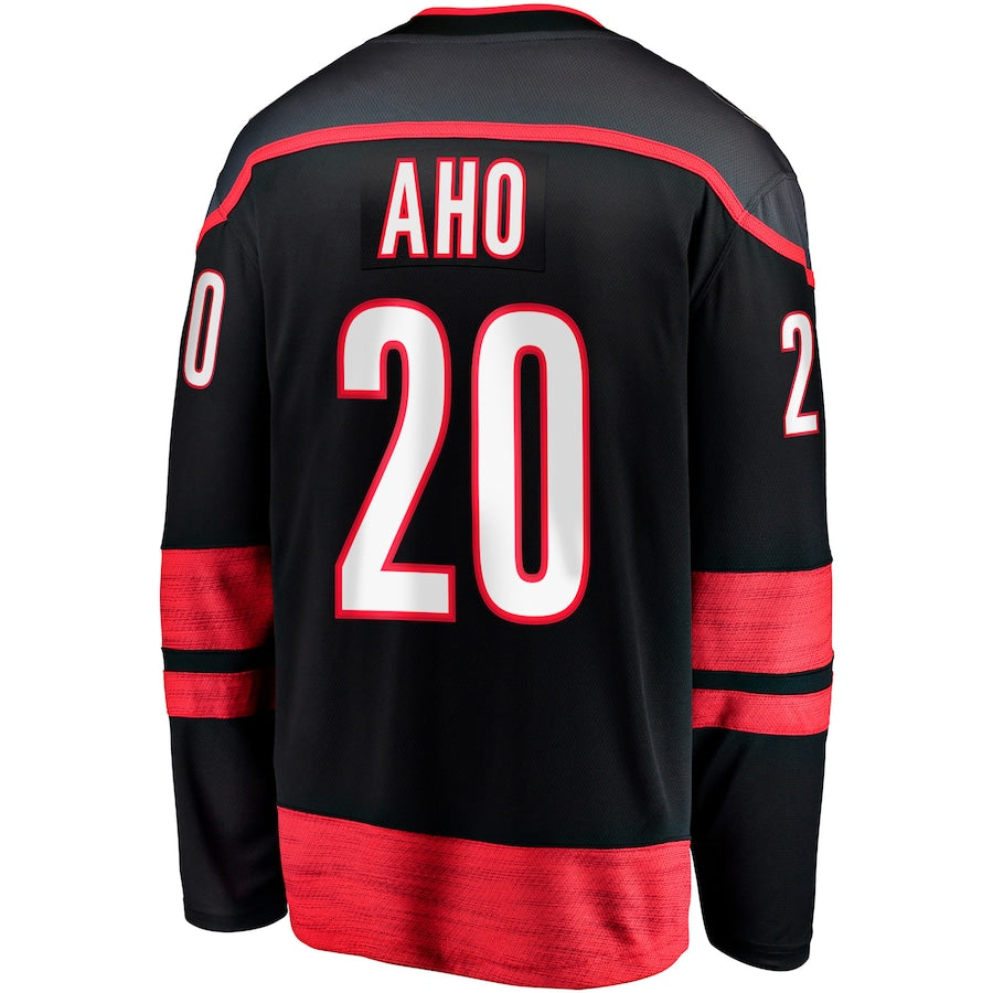 C.Hurricanes #20 Sebastian Aho Supporters Branded Alternate Premier Breakaway Player Jersey Black Stitched American Hockey Jerseys