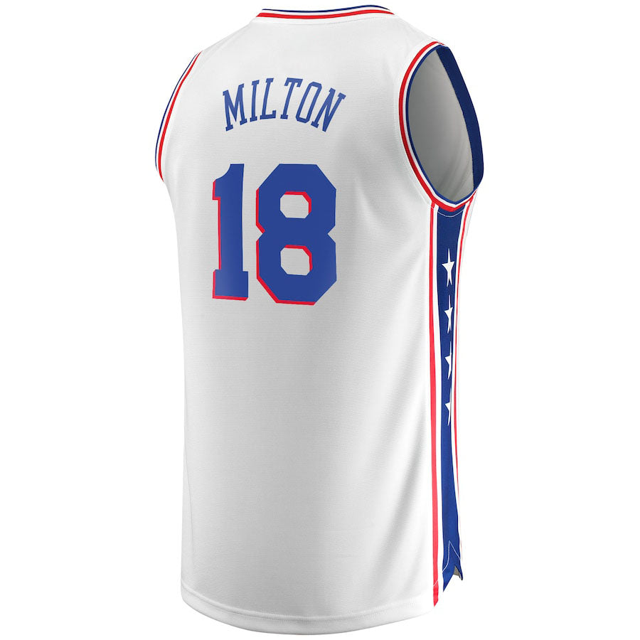 PH.76ers #18 Shake Milton Fanatics Branded  Fast Break Replica Player Jersey Association Edition White Stitched American Basketball Jersey