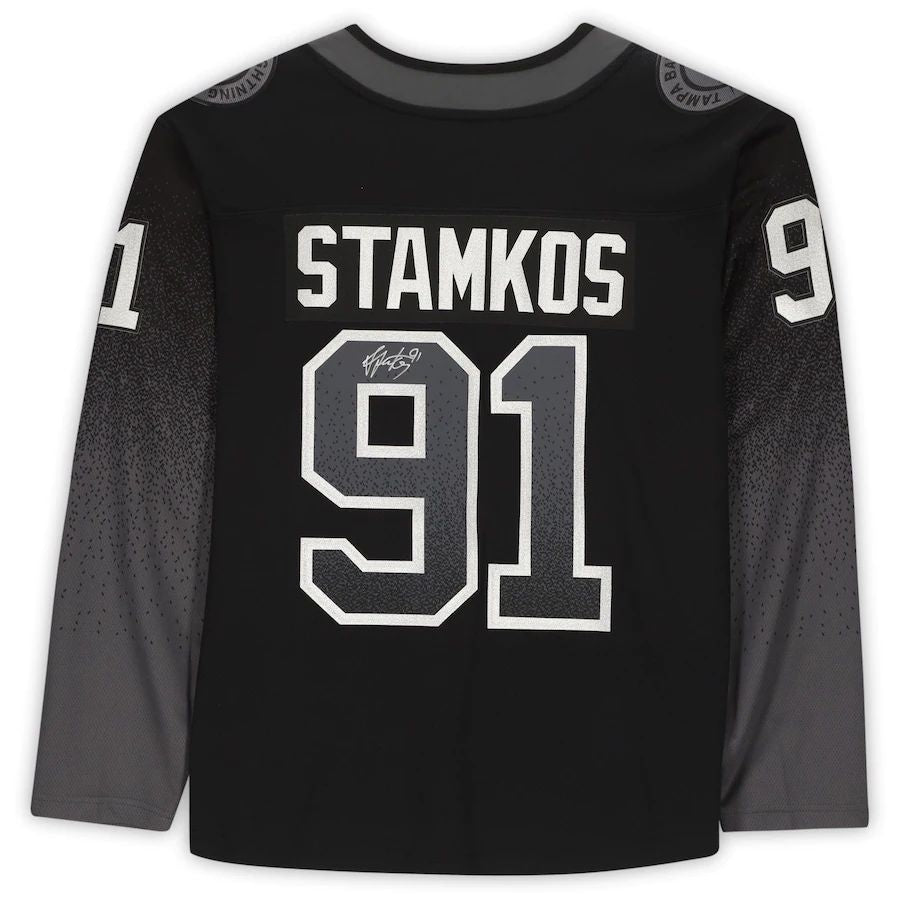 TB.Lightning #91 Steven Stamkos Supporters Authentic Autographed Black Alternate Breakaway Jersey Stitched American Hockey Jerseys