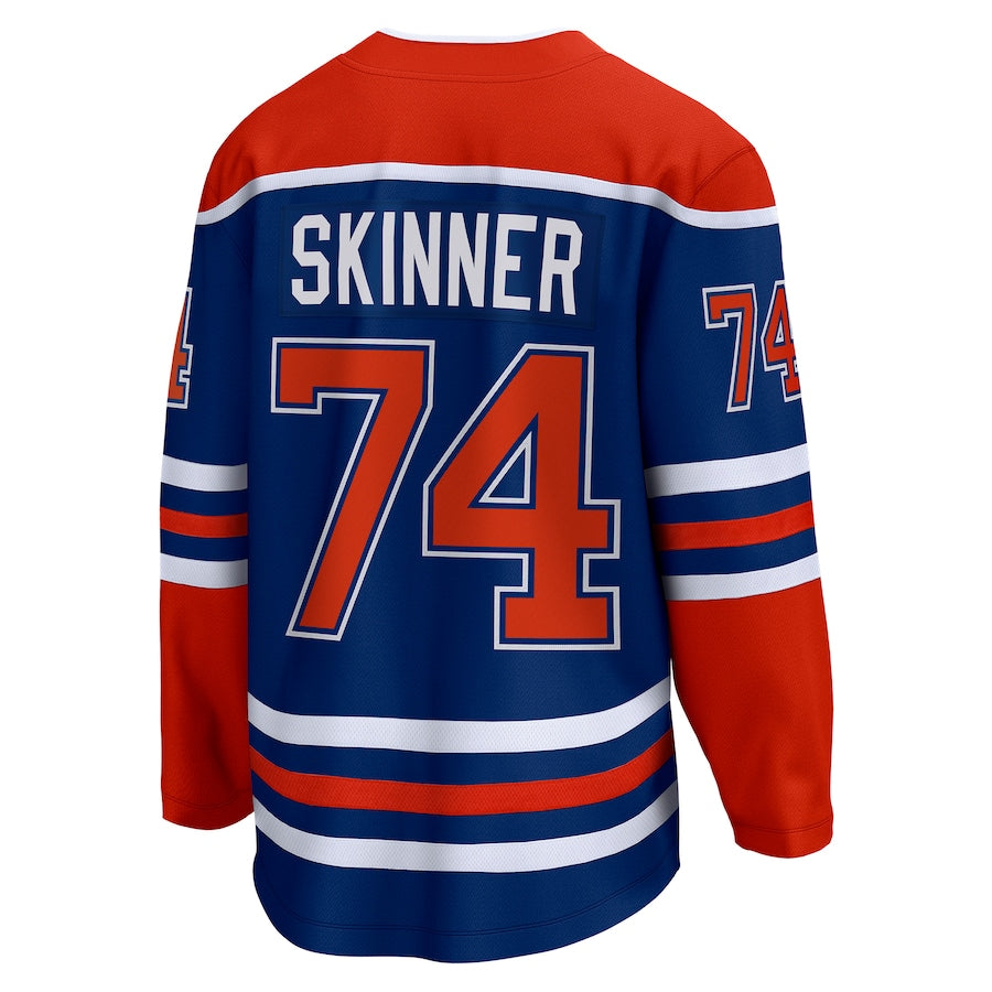 E.Oilers #74 Stuart Skinner Supporters Branded Home Breakaway Player Jersey Royal Stitched American Hockey Jerseys