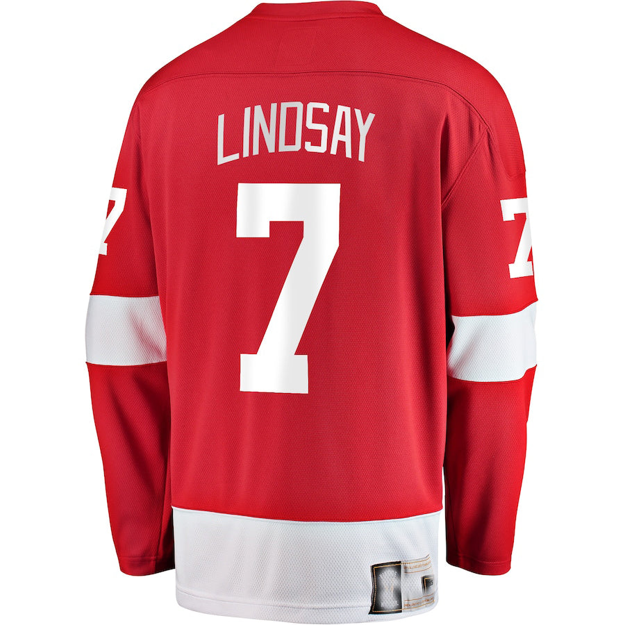 D.Red Wings #7 Ted Lindsay Supporters Branded Premier Breakaway Retired Player Jersey Red Stitched American Hockey Jerseys