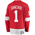 D.Red Wings #1 Terry Sawchuk Supporters Branded Premier Breakaway Retired Player Jersey Red Stitched American Hockey Jerseys