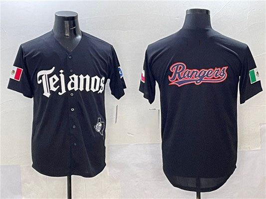 Texas Rangers Team Big Logo Black Mexico 2025 Vapor Premier Limited Stitched Baseball Jersey