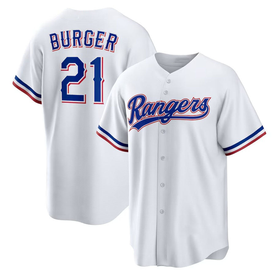 Texas Rangers #21 Jake Burger Home Replica Jersey - White Stitched Baseball Jersey