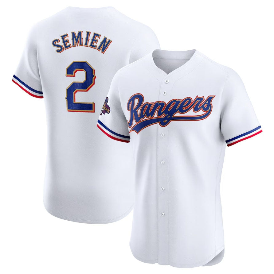 Texas Rangers #2 Marcus Semien 2024 Gold Collection Elite Player Jersey ¨C White Baseball Jerseys