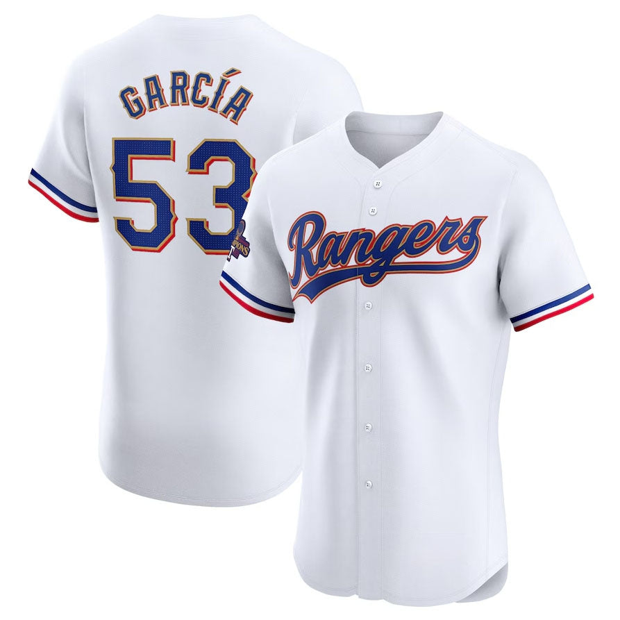 Texas Rangers #53 Adolis Garcia 2024 Gold Collection Elite Player Jersey ¨C White Baseball Jerseys