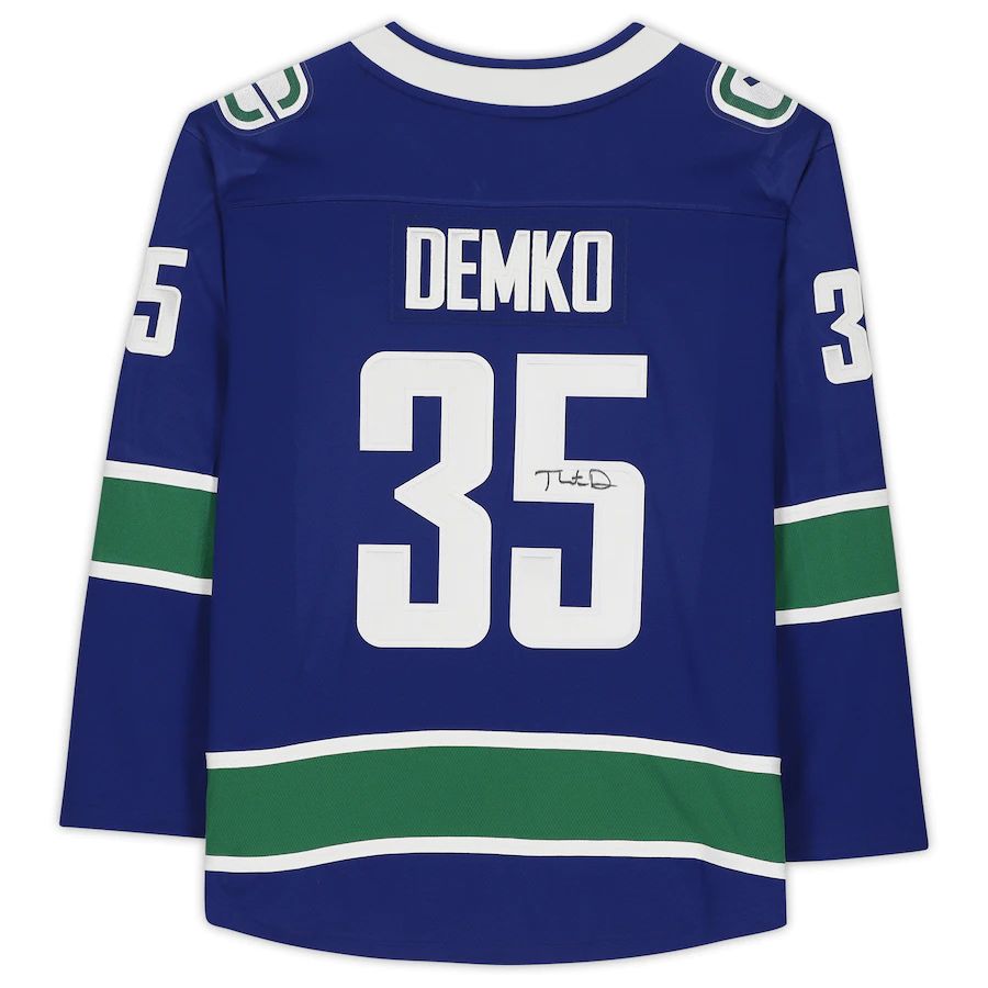 V.Canucks #35 Thatcher Demko Supporters Authentic Autographed Supporters Branded Breakaway Jersey Blue Stitched American Hockey Jerseys