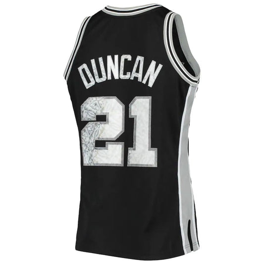 S.Antonio Spurs #21 Tim Duncan Mitchell & Ness 1996-97 Hardwood Classics  75th Anniversary Diamond Swingman Jersey  Black Stitched American Basketball Jersey