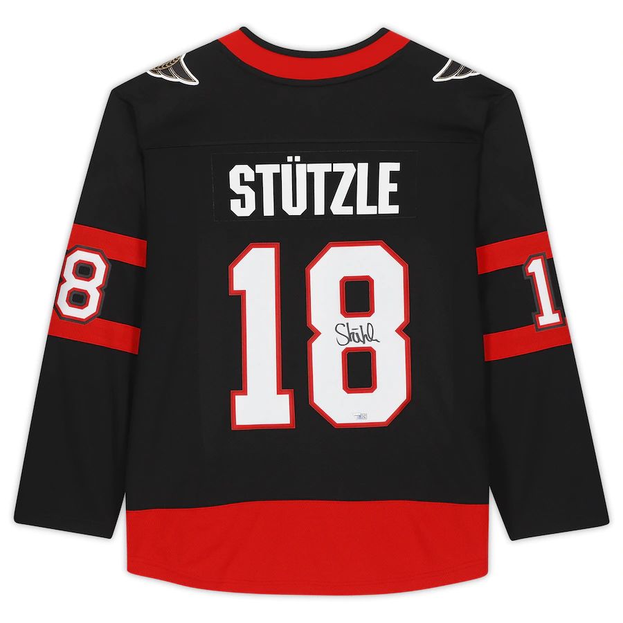 O.Senators #18 Tim Stutzle Supporters Authentic Autographed Branded Breakaway Jersey Black Stitched American Hockey Jerseys