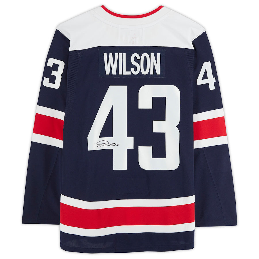 W.Capitals #43 Tom Wilson Supporters Authentic Autographed Alternate Authentic Jersey Navy Stitched American Hockey Jerseys