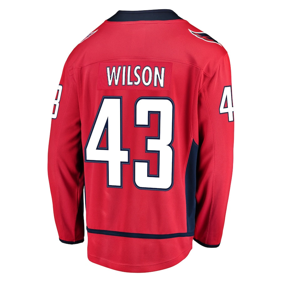 W.Capitals #43 Tom Wilson Supporters Branded Home Premier Breakaway Player Jersey Red Stitched American Hockey Jerseys