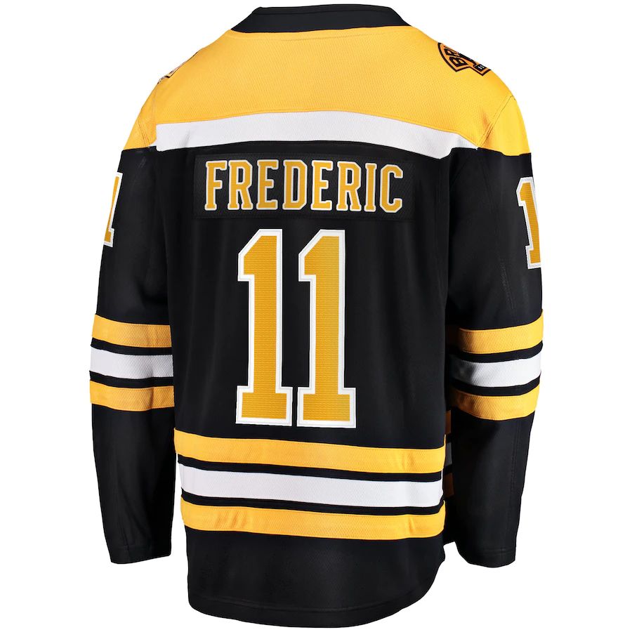 B.Bruins #11 Trent Frederic Supporters Branded Home Breakaway Player Jersey  Black Stitched American Hockey Jerseys