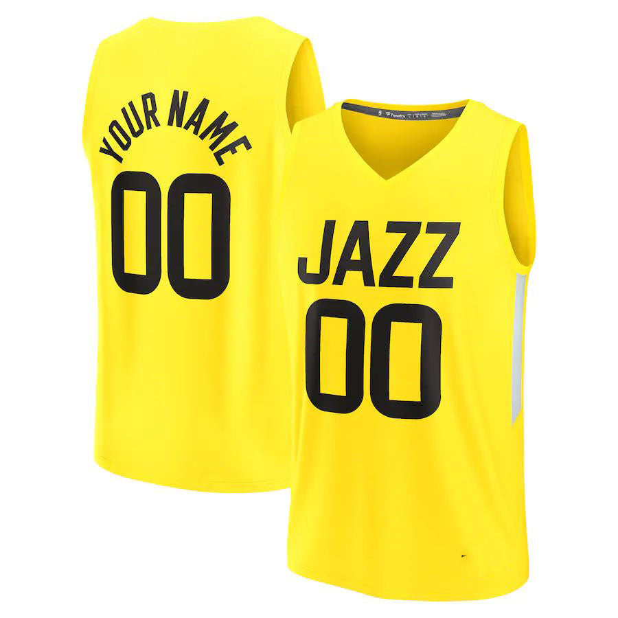 Custom U.Jazz Supporters Branded 2022-23 Fast Break Replica Custom Jersey Icon Edition Yellow Stitched Basketball Jersey