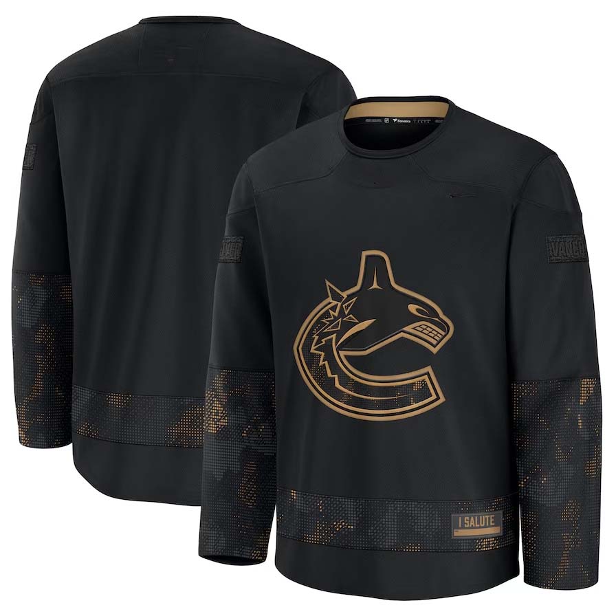 V.Canucks Supporters 2024 Military Appreciation Practice Jersey - Black Stitched American Hockey Jerseys