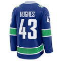 V.Canucks #43 Quinn Hughes Supporters Home Premium Jersey - Blue Stitched American Hockey Jerseys