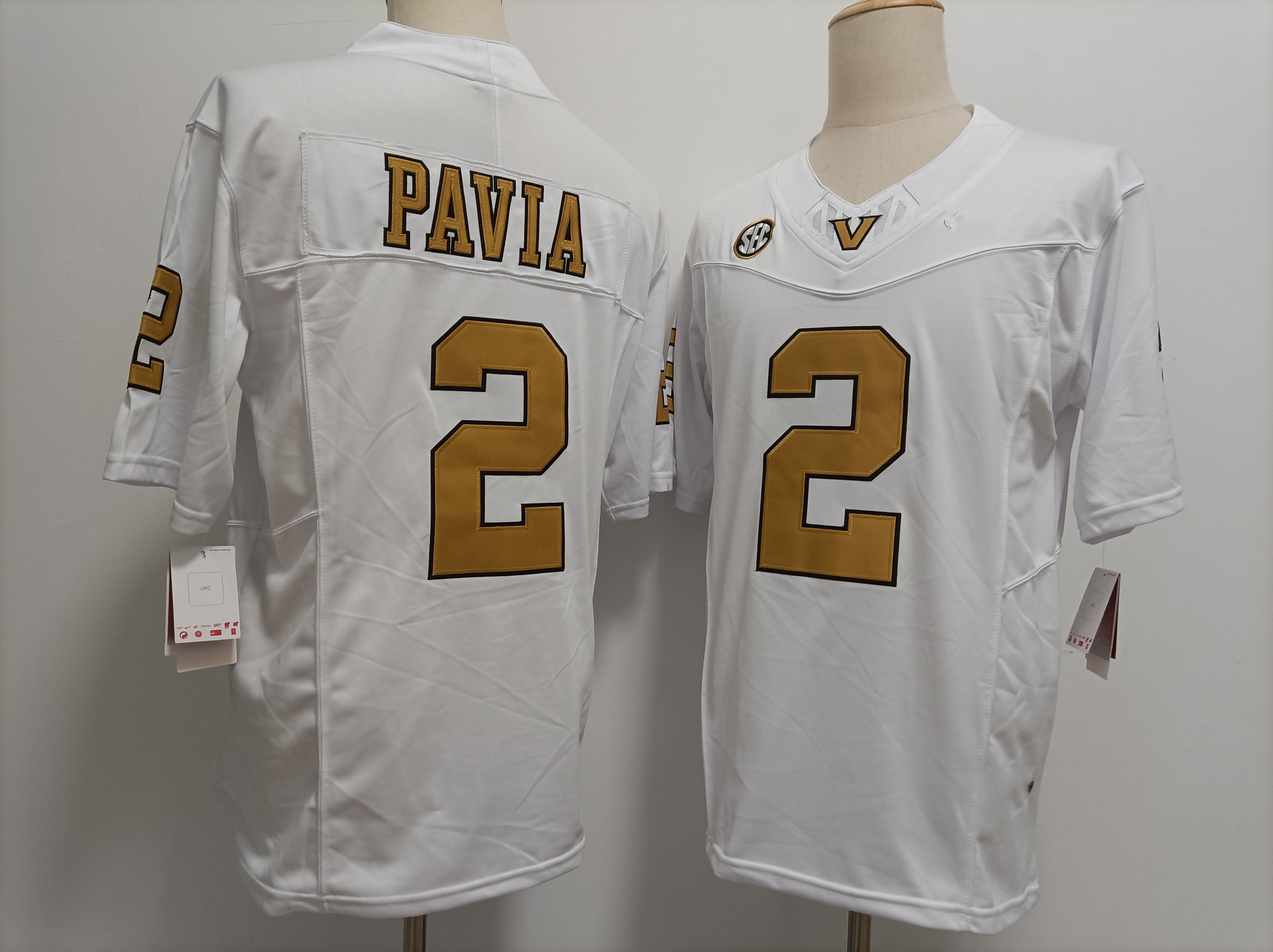 V.Commodores #2 Diego Pavia White Gold FUSE Football Stitched American College Jerseys
