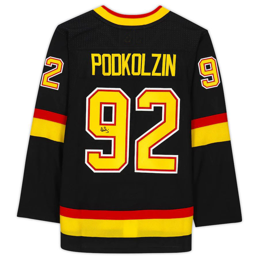 V.Canucks #92 Vasily Podkolzin Supporters Authentic Autographed Alternate Authentic Jersey Black Stitched American Hockey Jerseys