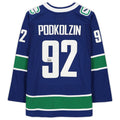V.Canucks #92 Vasily Podkolzin Supporters Authentic Autographed  Blue Stitched American Hockey Jerseys