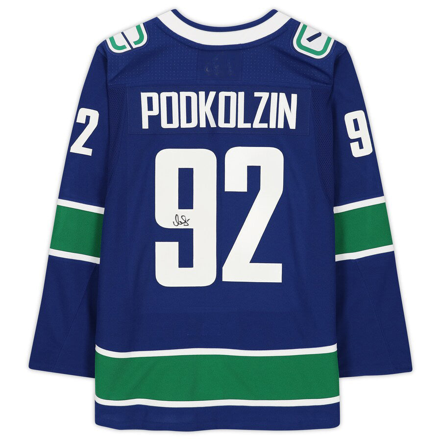 V.Canucks #92 Vasily Podkolzin Supporters Authentic Autographed  Blue Stitched American Hockey Jerseys