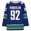 V.Canucks #92 Vasily Podkolzin Supporters Authentic Autographed Jersey with Multiple Inscriptions Limited Edition of 21 Blue Stitched American Hockey Jerseys