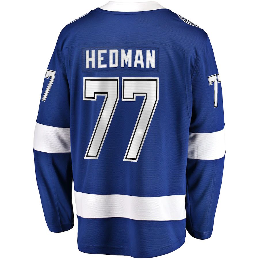 TB.Lightning #77 Victor Hedman Supporters Branded Home 2022 Stanley Cup Final Breakaway Player Jersey  Blue Stitched American Hockey Jerseys