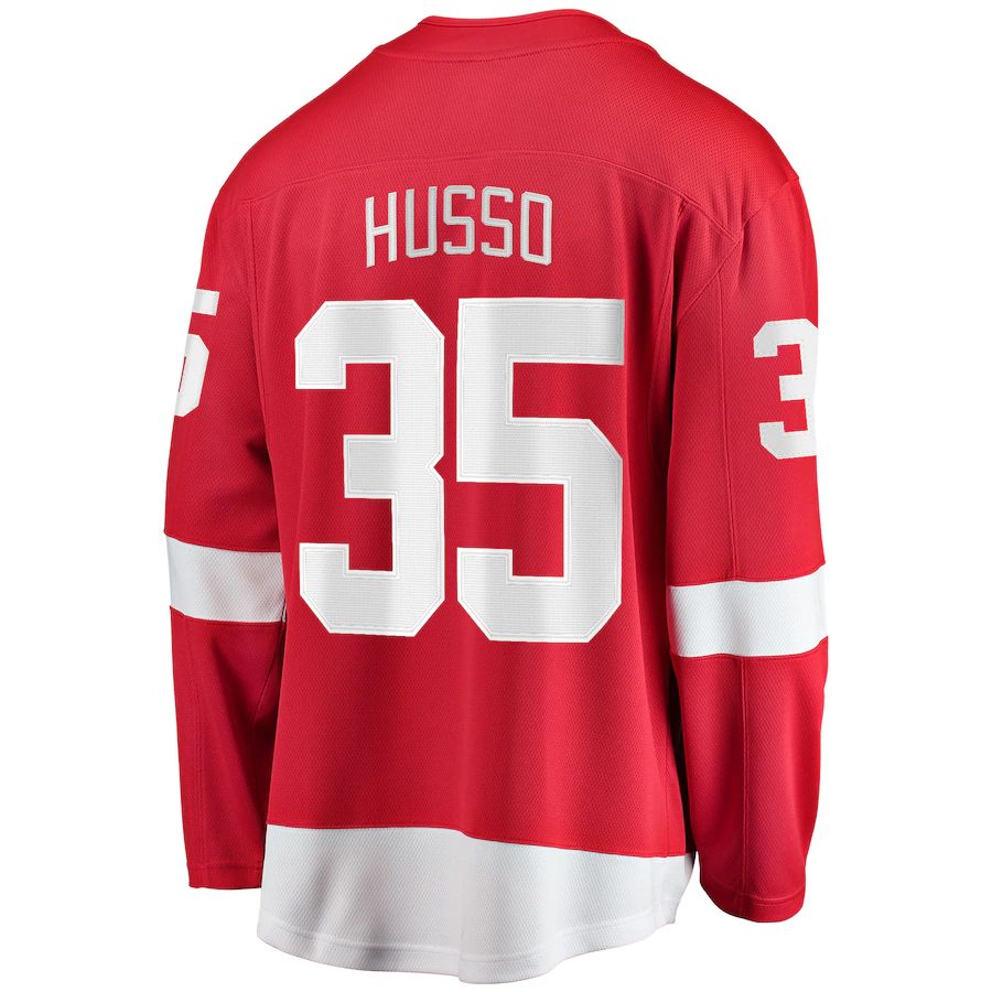 D.Red Wings #35 Ville Husso Supporters Branded Home Breakaway Player Jersey  Red Stitched American Hockey Jerseys