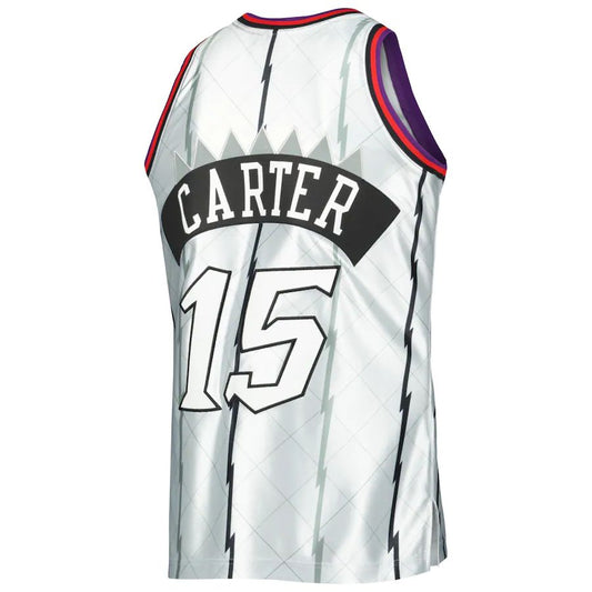 T.Raptors #15 Vince Carter Mitchell & Ness 1998-99 Hardwood Classics 75th Anniversary Swingman Jersey Platinum Stitched American Basketball Jersey