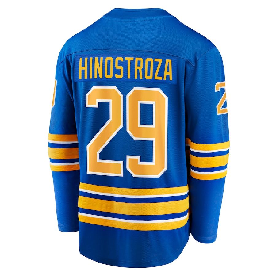 B.Sabres #29 Vinnie Hinostroza Supporters Branded Home Breakaway Player Jersey Royal Stitched American Hockey Jerseys