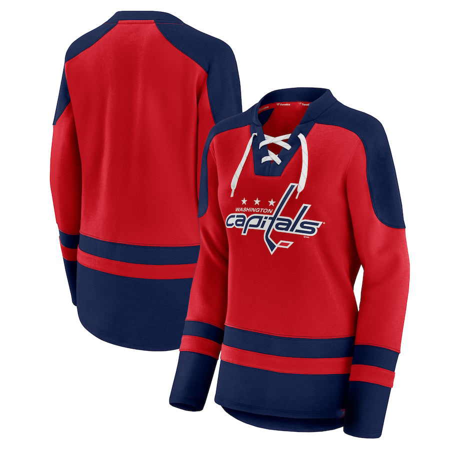 W.Capitals Supporters Branded Net Gain Fleece V-Neck Pullover Sweatshirt Red Navy Stitched American Hockey Jerseys