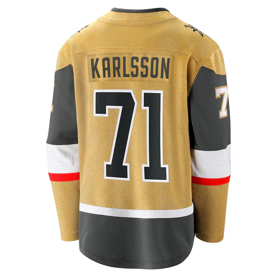 V.Golden Knights #71 William Karlsson Supporters Branded 2020-21 Home Premier Breakaway Player Jersey Gold Hockey Jerseys