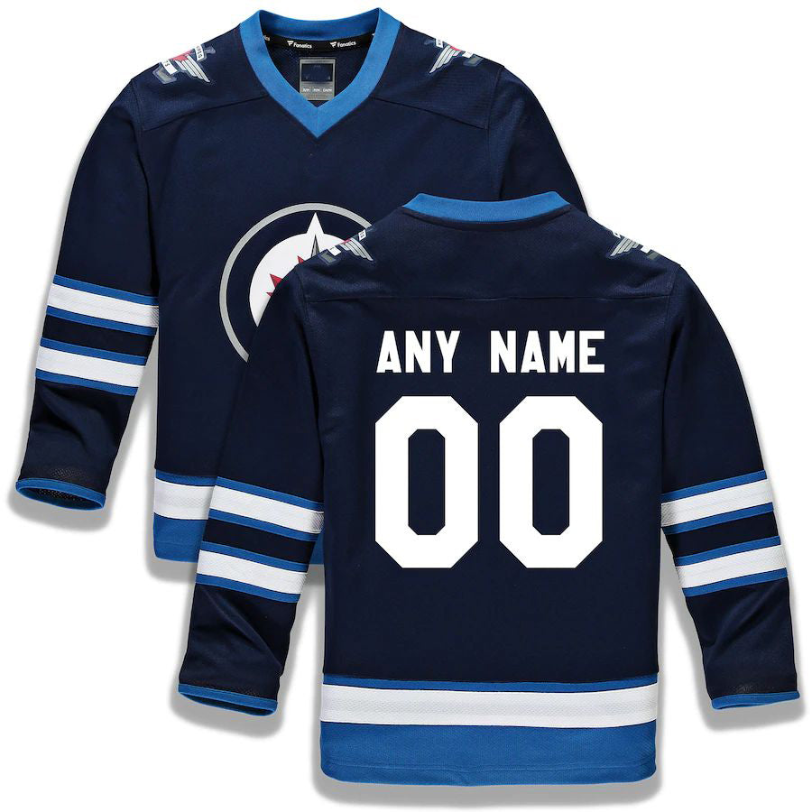 Custom W.Jets Supporters Branded Home Replica Navy Stitched American Hockey Jerseys