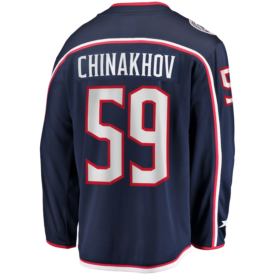 C.Blue Jackets #59 Yegor Chinakhov Supporters Branded Home Breakaway Player Jersey Navy Stitched American Hockey Jerseys