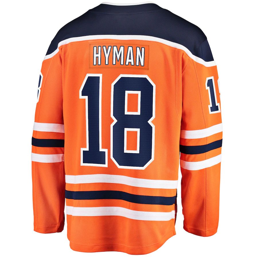 E.Oilers #18 Zach Hyman Supporters Branded Breakaway Player Jersey Orange Stitched American Hockey Jerseys