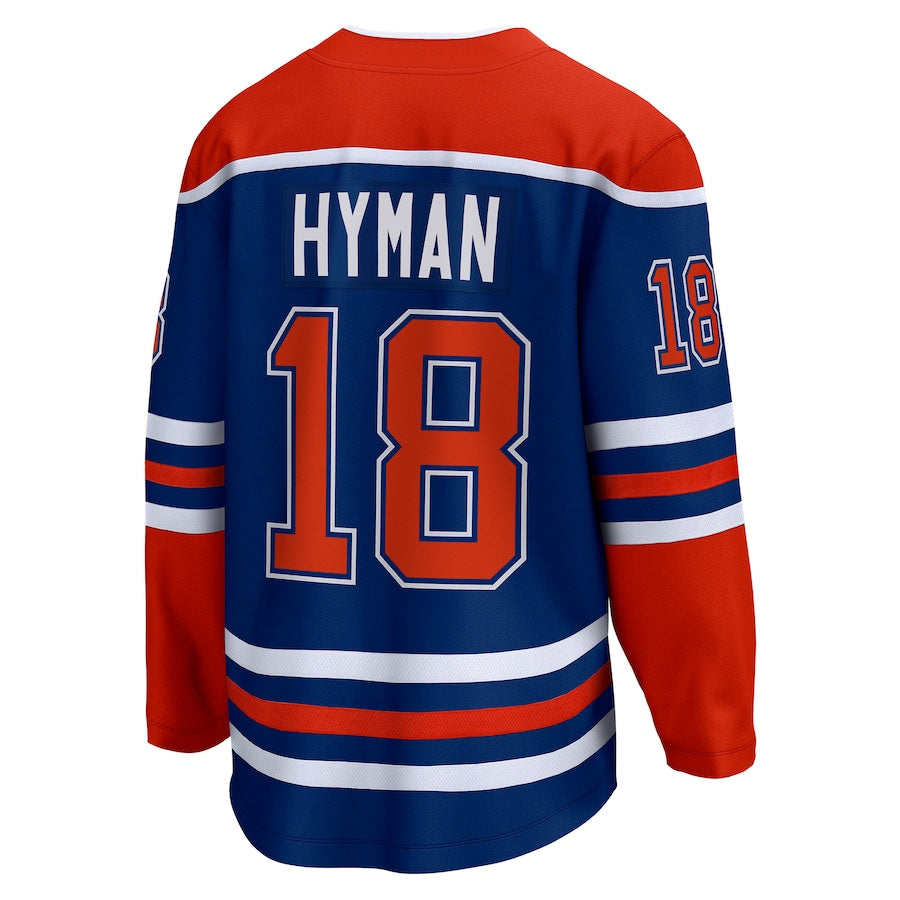 E.Oilers #18 Zach Hyman Supporters Branded Home Breakaway Player Jersey  Royal Stitched American Hockey Jerseys
