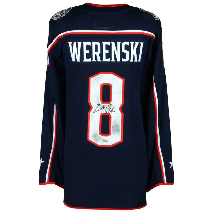 C.Blue Jackets #8 Zach Werenski Supporters Authentic Autographed Jersey Navy Stitched American Hockey Jerseys