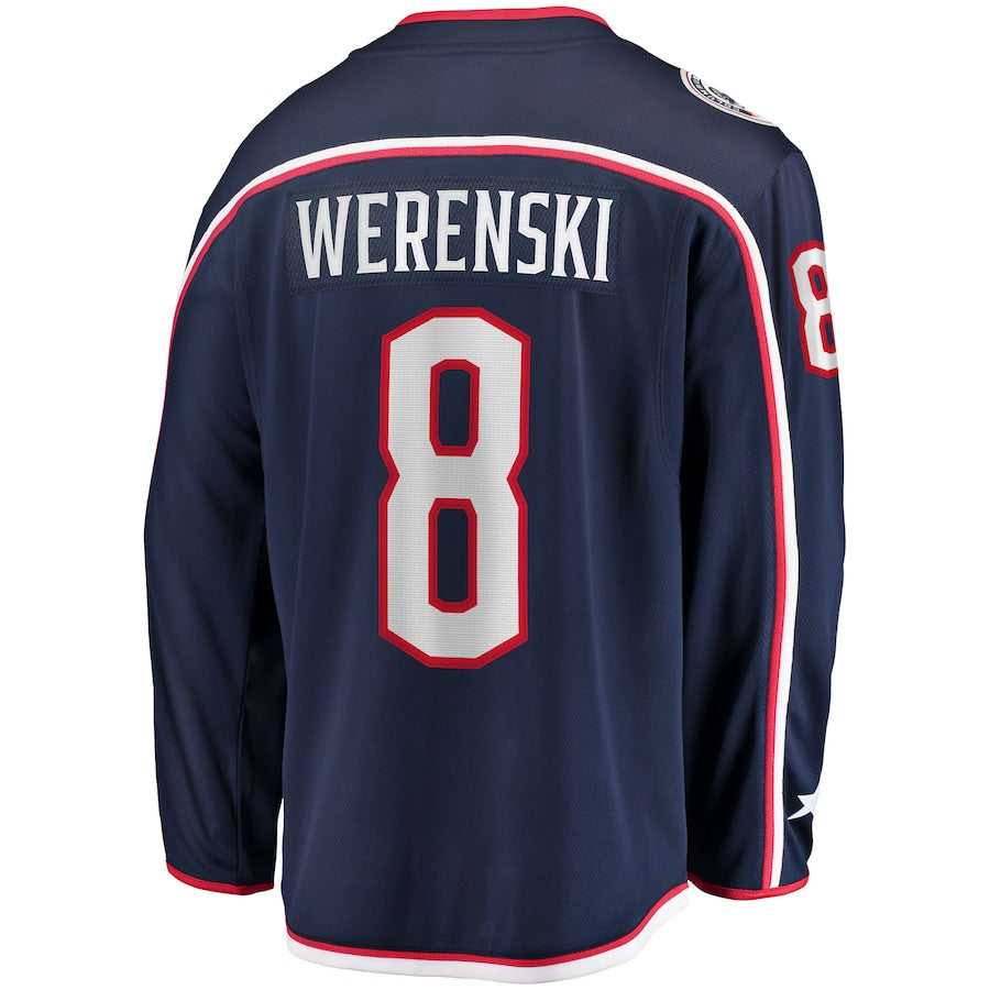 C.Blue Jackets #8 Zach Werenski Supporters Branded Home Premier Breakaway Player Jersey Navy Stitched American Hockey Jerseys
