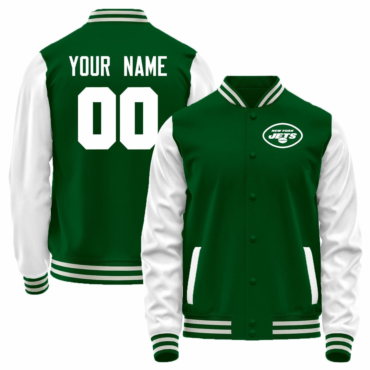 Custom NY.Jets Green-White Bomber Full-Snap Varsity Letterman Jacket