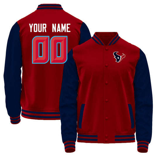 Custom H.Texans Red-Navy Bomber Full-Snap Varsity Letterman Jacket