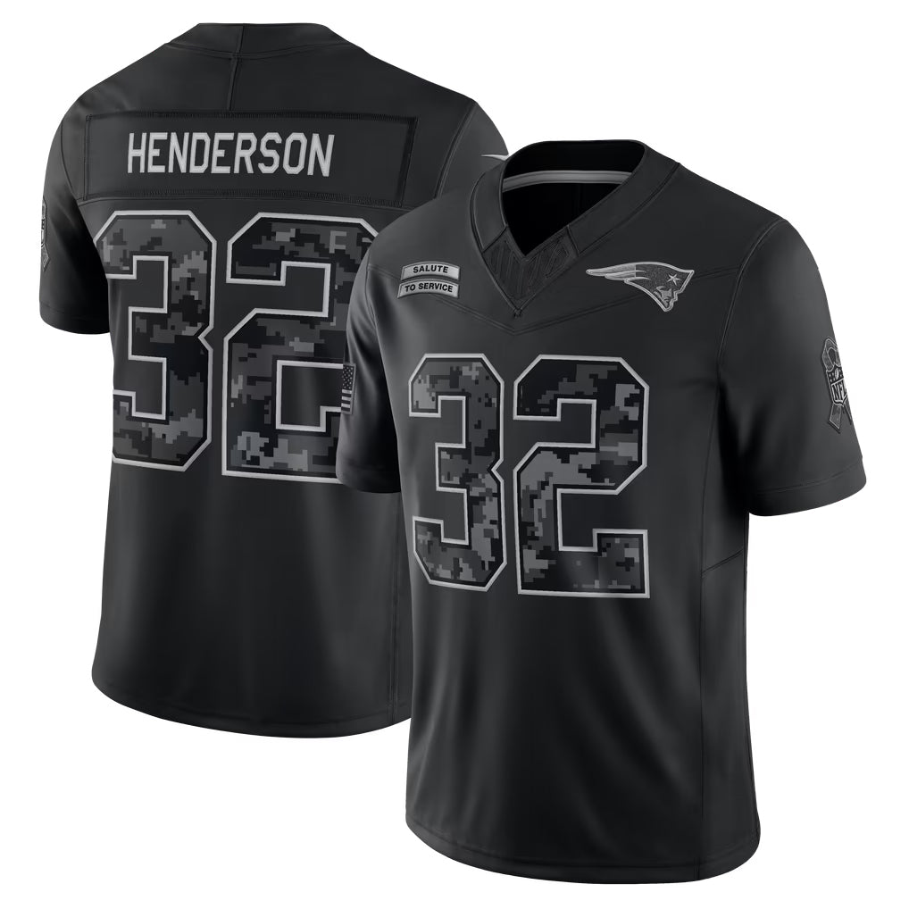 Reast NE.Patriots #32 TreVeyon Henderson Player Black Limited 2026 Salute to Service Home Game Stitched Jerseys