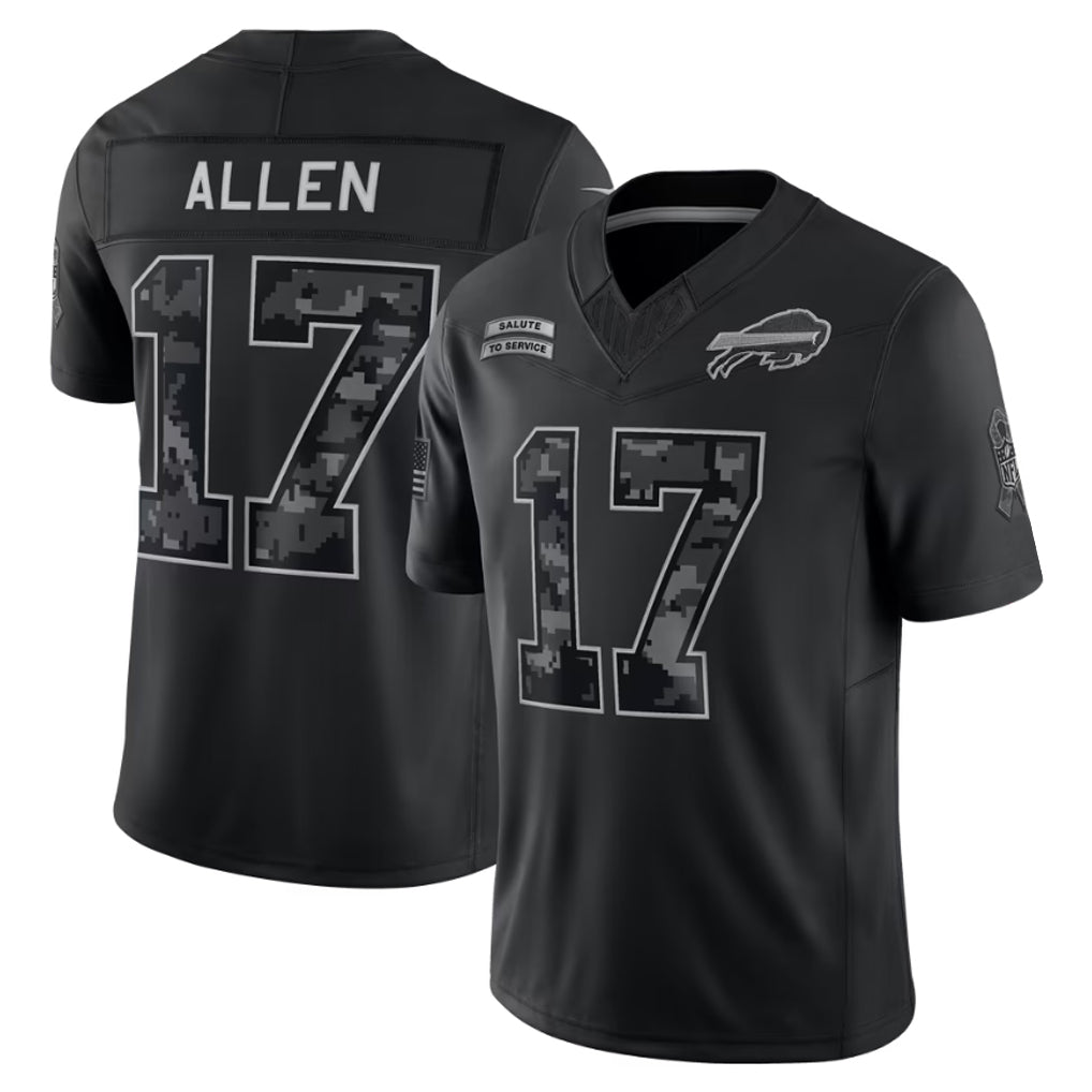 Reast B.Bills #17 Josh Allen Player Black Limited 2026 Salute to Service Home Game Stitched Jerseys