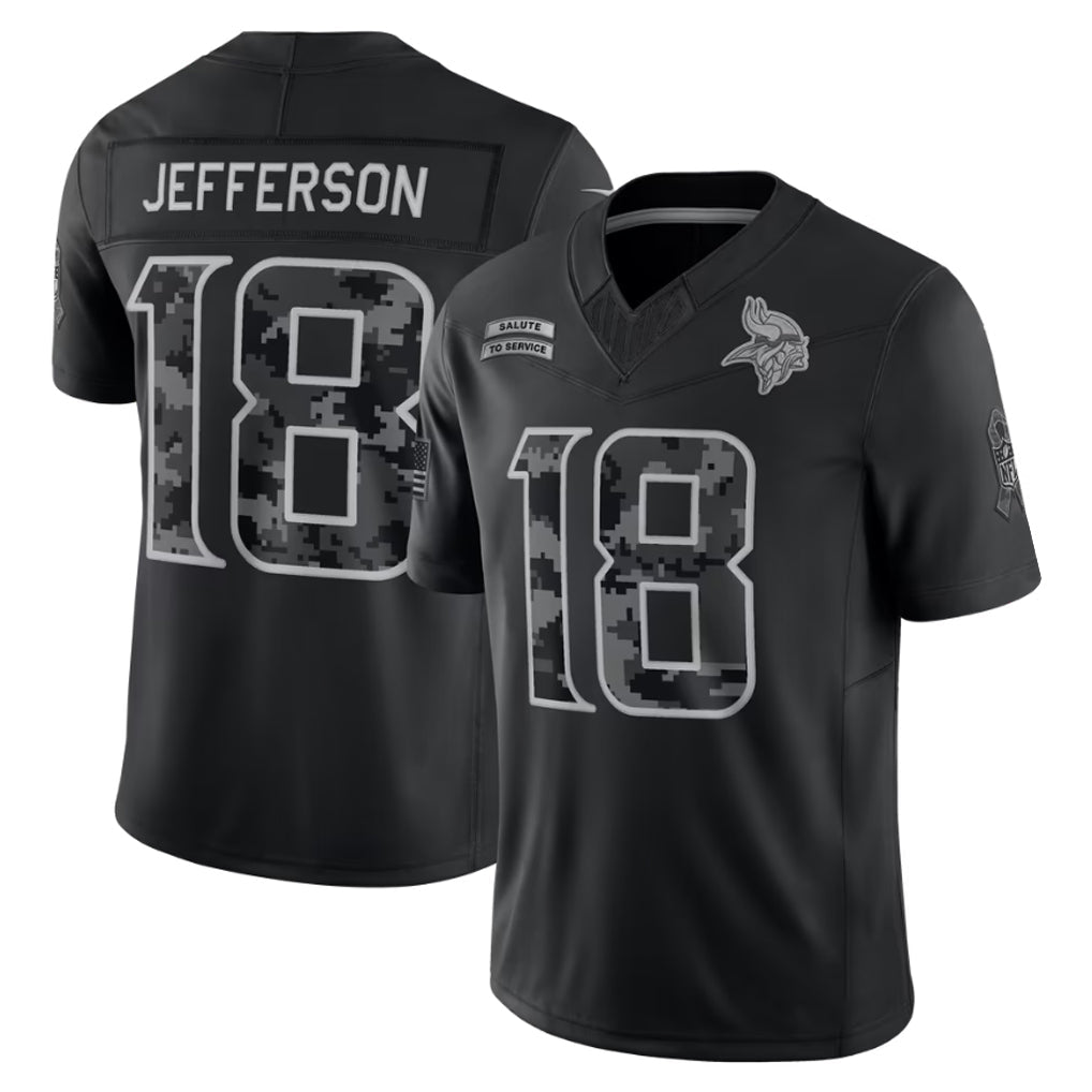 Reast MN.Vikings #18 Justin Jefferson Player Black Limited 2026 Salute to Service Home Game Stitched Jerseys