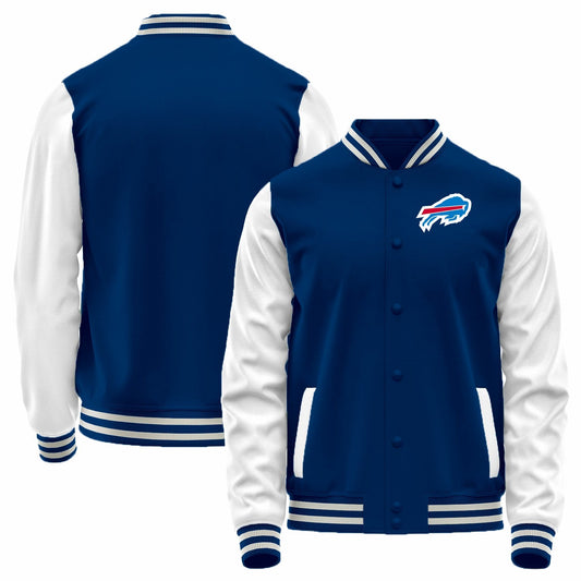 Custom B.Bills Royal-White Bomber Full-Snap Varsity Letterman Jacket